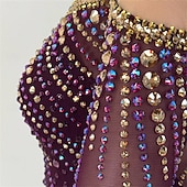 cheap Figure Skating Dresses-Figure Skating Dress Girls' Ice Skating Dress Fuchsia Patchwork Open Back Stretchy Training Competition Skating Wear Classic Crystal / Rhinestone Long Sleeve Ice Skating Figure Skating