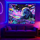 economico Arazzi Blacklight-Arazzo a luce nera raffigurante un maestoso leone in un paesaggio fantasy psichedelico, arazzo da parete reattivo ai raggi UV, perfetto per camera da letto, soggiorno, dormitorio e decorazioni per