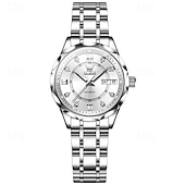 cheap Mechanical Watches-New Olevs Brand Ladies' Business Watch With Luminous Display, Calendar And Week Indication, Fully Automatic Mechanical Movement, Diamond-Set Rhombus Shape, Water-Resistant, Suitable For Casual And Spo