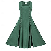 voordelige Jurk-Retro vintage Middeleeuws Renaissance Tot de grond Jurken Mouwloos Fee Kostuum Dames Fantasie Halloween Carnaval Renaissance beurs LARP Volwassenen Kleding