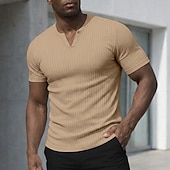 economico T-shirt in maglia a coste-Per uomo Maglietta Canotta Muscolare Maglietta a Maglia a Coste Manica Corta Maniche Corte Scollo a V Con intaglio Estate Primavera Tutte le stagioni Semplice Testurizzato Striscia di Fossa Moda