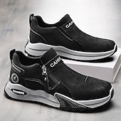 cheap Slip-On Casual Shoes-Men's Khaki and Black Slip-On Sneakers with Side Zipper, Lightweight Athletic Casual Shoes for Daily Walking, Travel and Outdoor Activities