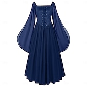 levne Šaty-Středověké Renesanční ozdobný Po kotníky Šaty Dlouhé rukávy Víla Korzet Pevná barva Maškarní kostým Dámské Fantazie předvečer Všech svatých Karneval Plesová maškaráda Renesanční jarmark Retro