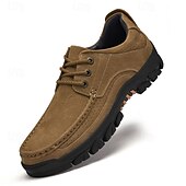 abordables Zapatos Informales con Cordones-Zapatos con cordones de piel sintética de ante color caqui para hombre, zapatillas informales antideslizantes y resistentes para senderismo y actividades al aire libre.