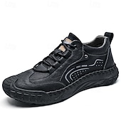 cheap Casual Lace-Up Shoes-Men's Brown Hand-Stitched Faux Leather Hiking Shoes – Rugged Casual Footwear for Outdoor Trekking &amp; Daily Street Style