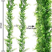 tanie Rośliny sztuczne i zieleń-6 szt. sztucznych eukaliptusów, sznur eukaliptusa, 6 stóp, liście eukaliptusa, zielona girlanda na wesele, kolację, dom, zielona