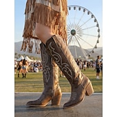 cheap Women-Women's Embroidered Cowboy Boots, Classic Western Style, Perfect for Festival and Music Events
