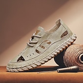 abordables sandales d'extérieur-Sandales beiges en similicuir pour homme, confortables et élégantes, idéales pour les vacances à la plage et l'été.