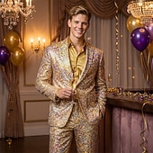 お買い得  衣装-ディスコ 1980年代 パンツ セット スーツ＆ブレザー ディスコ スパンコール 純色 仮装 男性用 カーニバルコスチューム マスカレード クラブ パーティー 性能 成人 コート パンツ