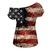 ieftine Topuri-A 250-a aniversare a SUA Retro / vintage Anii 1980 Lungime scurtă Tricou Pe Umăr Mâneci scurte Drapel USA Costume de fancy Pentru femei 4 iulie Ziua Independenței Adulți Tricou