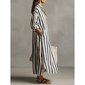 voordelige Strepen- en geometrische jurk-Dames Maxi-jurk Hemdjurk Zonnejurk Bodycon-jurk Vakantie Casual Strandstijl Dagelijks Kantoor Strand Grafisch Geometrisch Lange mouw V-hals blauw donkerbruin Zwart Blozend Roze Zomer Lente Herfst