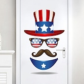 billige USA 250.-2-pakning med patriotisk dørklistremerke til uavhengighetsdagen 4. juli, veggklistremerker med onkel Sam-hatt, solbriller og bart, rød, hvit og blå, selvklebende dekor til hjemmekontor,