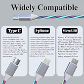 economico Luci decorative-Cavo di ricarica luminoso 3 in 1, cavo di ricarica multi-led, cavo di ricarica luminoso, cavo USB 3A, compatibile con la maggior parte degli smartphone