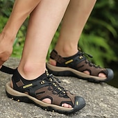 voordelige Buitensandalen-Gele outdoor wandelschoenen voor heren van imitatieleer, waterdichte en sneldrogende sandalen voor buitenavonturen, strandvakanties en reizen.