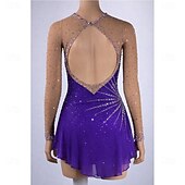 abordables Vestidos de Patinaje Artístico-Vestido de patinaje artístico Mujer Patinaje Sobre Hielo Vestidos Morado Retazos Espalda Abierta Elástico Entrenamiento Competición Ropa de Patinaje Clásico Cristal / Strass Manga Larga Patinaje