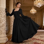 levne Šaty-Viktoria Tarzı Středověké Renesanční Šaty Fancy kostým Plesové Dlouhé rukávy Královský oděv Hranatý Maškarní kostým Dámské Fantazie předvečer Všech svatých Karneval Výkon LARP Ren Faire Dospělé Šaty