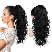 cheap Ponytails-Ponytail Extension, 18" Claw Clip Ponytail Extension Wavy Ponytails Hair Extensions Jaw Clip on Pony Tails Natural Synthetic Hairpiece for Women Daily, Dark Ash Blonde with Golden Ends 18 Inch
