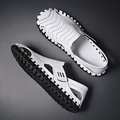 preiswerte Lässige Sandalen-Weiße, perforierte Herren-Freizeitschuhe aus Kunstleder, leichte, atmungsaktive Loafer für sommerliche Mode und legere Treffen