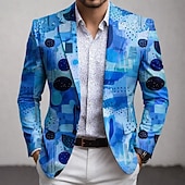 preiswerte Herren bedruckte Blazer-Herren Geometrisch Blazerjacke Mantel Mode Bequem Atmungsaktiv Künstlerisch Lässig Lässig Täglich Party-Abendmode 3D-Druck Knöpfe Mehrere Taschen Herbst Winter Frühling Flacher Kragen Langarm Blau