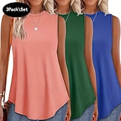 billiga Enkel tank-Multipack 3st Dam Rund hals Ärmlös Svart + Rosa + Vit Stridsvagn Väst Ärmlös tröja Slät Ledigt Dagligen Polyester Sommar