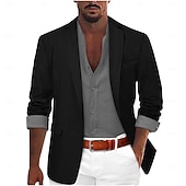 baratos Blazers Clássicos Masculinos-Homens Jaqueta Blazer Colar de entalhe Moda Leve Casual Cor Sólida Blazer Preto Verde Claro Vermelho Moderno Comum 1 Butão