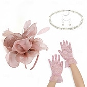 economico Fascinatori &amp; Cappelli-Set Derby Guanti Copricapo Collana con accessori Costume Per donna Mascherata Matrimonio Ascot Festival delle corse di cavalli Adulti Copricapo Guanti Orecchini