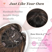 ieftine Breton-Acoperiș de păr 360° 3D pentru femei cu coroană subțire, păr ondulat și creț, lungime de 50 cm, breton cu clipsuri, maro închis, castaniu amestecat, 50 cm, breton franțuzesc