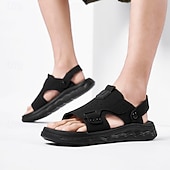 abordables Sandales décontractées-Sandales en cuir vert olive pour homme, à bride ajustable, antidérapantes et confortables, idéales pour la plage, la randonnée et le quotidien.
