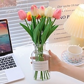 economico Fiore finti-10 tulipani finti, fiori artificiali, fiori finti in PU, steli di tulipano, per bouquet primaverili da matrimonio, composizioni floreali, decorazioni per feste in casa e ufficio, per la festa della