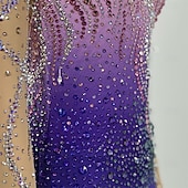 cheap Figure Skating Dresses-Figure Skating Dress Women's Ice Skating Dress Fuchsia Patchwork Open Back Stretchy Training Competition Skating Wear Classic Crystal / Rhinestone Long Sleeve Ice Skating Figure Skating