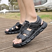 cheap Outdoor Sandals-Men's Faux Leather Velcro Strap Sandals, Breathable and Adjustable for Summer Vacations, Beach Days and Relaxed Casual Wear