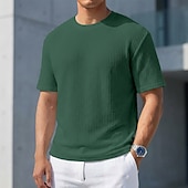 halpa perus t-paidat-Miesten T-paita Lihaspaita Ribbineulos T-paita Lyhythihainen Lyhyt hiha Tiukka pyöreä kaula-aukko Kesä Tavallinen Pintakäsitelty Pit Strip Muoti Suunnittelija Perus Crewneck Kausaliteetti Loma Katu