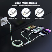 economico Luci decorative-Cavo di ricarica luminoso 3 in 1, cavo di ricarica multi-led, cavo di ricarica luminoso, cavo USB 3A, compatibile con la maggior parte degli smartphone