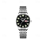 baratos Relógios Quartz-Relógio feminino digital com pulseira de aço inoxidável, calendário e indicador de semana, moderno e elegante para o dia a dia, viagens, uso noturno, ocasiões casuais, esportes e negócios.