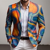 ieftine Sacouri imprimate pentru bărbați-Bărbați Geometică Jachetă blazer Palton Comfortabil Respirabil Artistic Casual Casual Zilnic Petrecere Imprimare 3D Nasturi Multi Buzunare Toamna iarna Vară Cresătură Manșon Lung Albastru piscină Mov