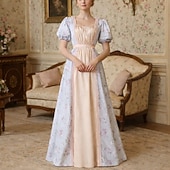 Χαμηλού Κόστους Φόρεμα-19ος αιώνας Περίοδος Αντιβασιλείας Μέχρι τον αστράγαλο Φορέματα Κοντά μανίκια Πριγκίπισσα Ευγενής κυρία Φλοράλ Φανταχτερή Φόρεμα Γυναικεία βασιλικός Απόκριες Πάρτι Τσαγιού LARP Ρεν Φερ Ενηλίκων Φόρεμα