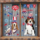  388 stuks raamstickers voor 4 juli, 36 vellen (4 verpakkingen) patriottische statische stickers met schattige honden en katten, herbruikbare stickers met de Amerikaanse vlag voor