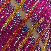 preiswerte Eiskunstlaufkleider-Eiskunstlaufkleid Mädchen Eislaufen Kleid Rosenrot Patchwork Offener Rücken Dehnbar Training Wettbewerb Eiskunstlaufkleidung Klassisch Kristall / Strass Langarm Eislaufen Eiskundstlauf