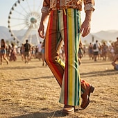 Недорогие Низ-Ретро Богемный В стиле 1970-х Брюки Расклешенные брюки Хиппи Диско Завышенная Зигзаг Маскарадный костюм Муж. Хэллоуин Карнавал музыкальный фестиваль Ретро-вечеринка Взрослые Брюки