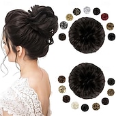 رخيصةأون الشعر المعقوص-قطعتان من وصلات الشعر على شكل كعكة فوضوية، كبيرة ومموجة ومجعدة، مطاطية، على شكل كعكة، كثيفة ورقيقة، على شكل كعكة دونات، وصلات شعر مرفوعة، أشقر رمادي ممزوج بأشقر فاتح