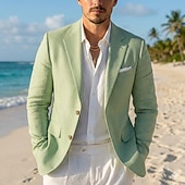 abordables Blazer en lin-Blazer léger pour homme – veste d'été décontractée à coupe ajustée, col cranté simple boutonnage, vert clair
