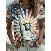  Koszulka patriotyczna dla kobiet z okazji Dnia Niepodległości Amerykańska rocznica nadruk graficzny flaga narodowa vintage elegancka klasyczna krótki rękaw okrągły dekolt regularne bluzki codzienne