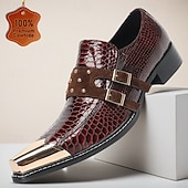 economico Scarpe Eleganti Classiche-Men's Genuine Leather Burgundy Snakeskin Dress Shoes, Stylish Double Monk Strap Shoes for Weddings, Luxury Footwear for Groom and Wedding Guests