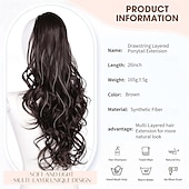 abordables Coletas-Extensión de cola de caballo para mujeres, extensiones de cabello de cola de caballo en capas de 26 pulgadas de largo, cola de caballo con cordón para mujeres negras, extensiones de cabello sintético