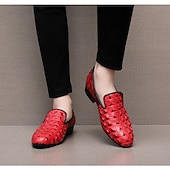 abordables Mocasines-Zapatos sin cordones con estampado de cocodrilo rojo de piel sintética para hombre, elegantes y cómodos para ocasiones formales e informales.