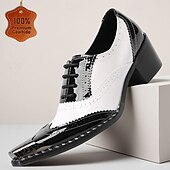 cheap Classic Dress Shoes-Men's Genuine Leather Black and White Formal Shoes, Stylish and Classy Footwear for Weddings, Perfect for Wedding Guests and Groom
