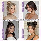 cheap Chignons-2PCs Small Messy Bun Hair Piece for Thin Hair Women Girl Mini Synthetic Elastic Wavy Space-bun Scrunchies Updo Hairpi