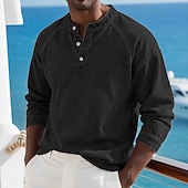 voordelige Casual Henley-T-shirt-Voor heren T-shirt Henley-shirt Overhemd van 100% katoen met zure wassing Lange mouw Effen Effen kleur Vintage Streetwear Casual Kledingstuk geverfd Bleek Puur Opstaand Henley Casual Huis Straat