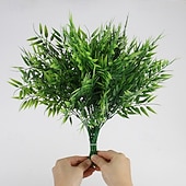 tanie Rośliny sztuczne i zieleń-6 wiązek sztucznych liści bambusa, sztuczne kwiaty z tworzywa sztucznego do dekoracji wnętrz, kompozycja stołowa do salonu i ogrodu