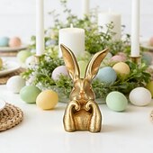 levne velikonoční-Figurka velikonočního zajíčka, vintage zlatá pryskyřičná socha zajíčka, figurka velikonočního zajíčka s myšlenkou na domácí dekoraci na stůl, roztomilá socha králíka na dekoraci police v ložnici a